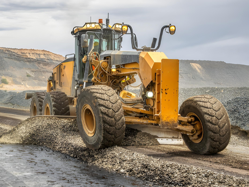 Motor grader preparing a construction site